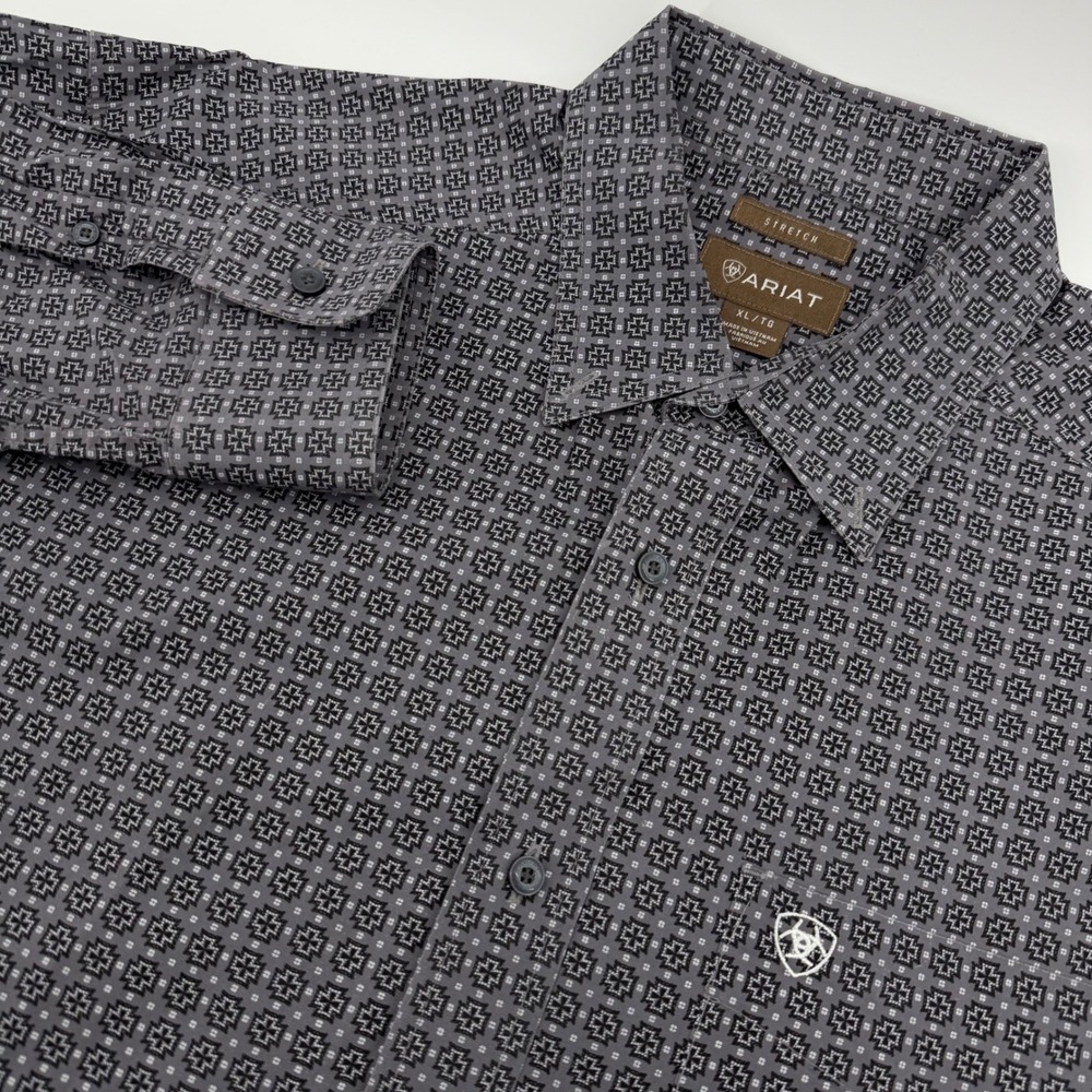 Ariat Button Down Shirt Mens XL Gray Black Geometric Stretch Long Sleeve